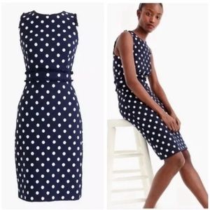 J. Crew Tweed Sheath Dress - Navy Blue with White Polka Dots